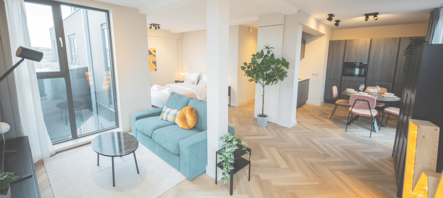 Modern serviced apartment interior at Alphabet Apartments